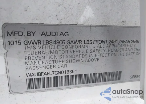 2016 Audi A4 2.0T Premium from USA, damaged, VIN WAUBFAFL7GN016351